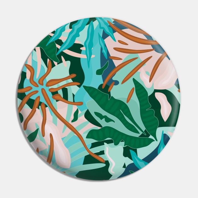 Abstract Tropical Jungle / Turquoise, Green, Sand and Light pink Pin by matise