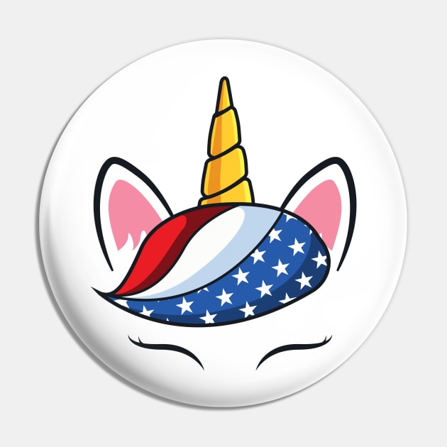 Unicorn Face American Flag 4th Of July Pin by HCMGift