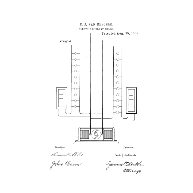 Electric Current Meter Vintage Patent Hand Drawing by TheYoungDesigns