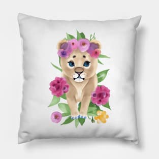 Cute Watercolor Baby Lion Cub Pillow