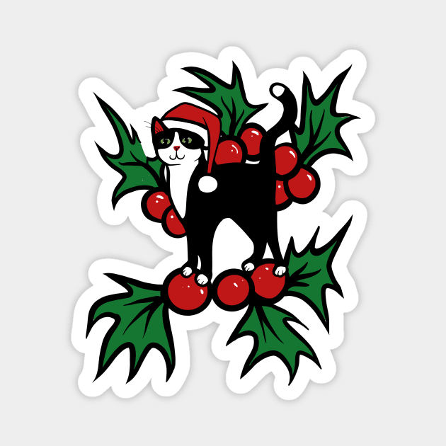 Tuxedo Cat Christmas Magnet by bubbsnugg