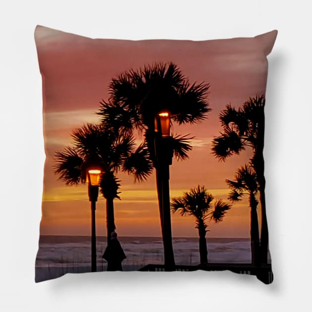 Multicolor Sunset in Palm Trees in Panama City Beach Florida Pillow by SeaChangeDesign