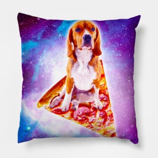 Outer Space Galaxy Dog Riding Pizza Pillow