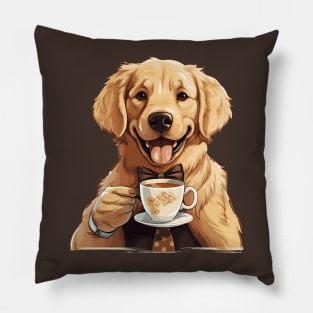 Golden Retriever Drinking Coffee Pillow