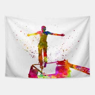 Bungee jumping base jump in watercolor Tapestry