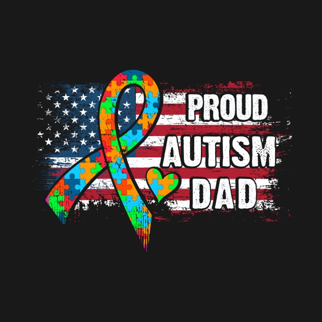 Autism Awareness T-Shirt Pround Autism Dad Vintage USA Flag Gift by Lones Eiless