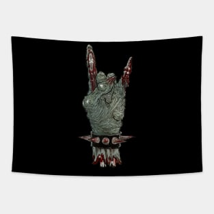 Zombie Horns Up Sigh Hand Gesture Tapestry