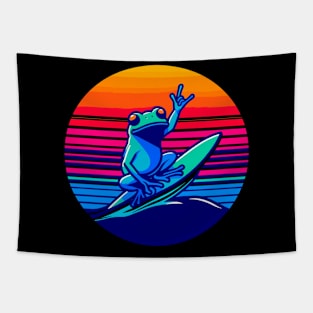 Frog Lover Surfing Beach Tapestry