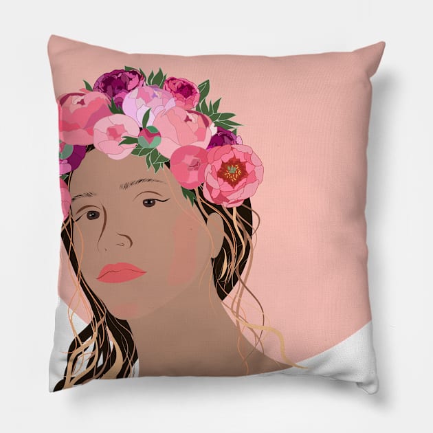 Girl in flower crown Pillow by Orangerinka