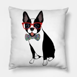 Boston Terrier Wearing Paisley Bowtie Pillow