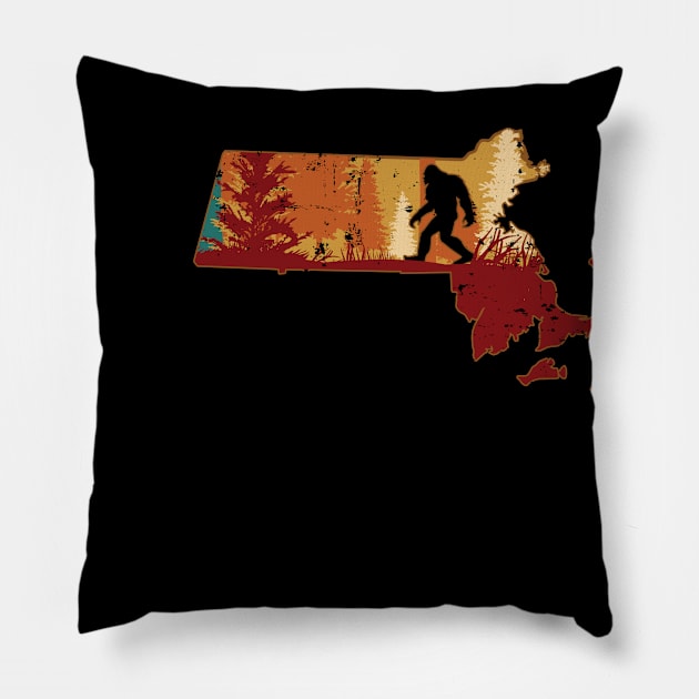 Bigfoot Retro Vintage Sasquatch Massachusetts Pillow by ryanjaycruz