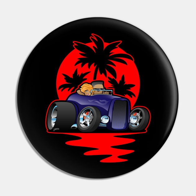 Hot Rod Couple Cruise at Sunset with Palm Trees Car Design Pin by hobrath