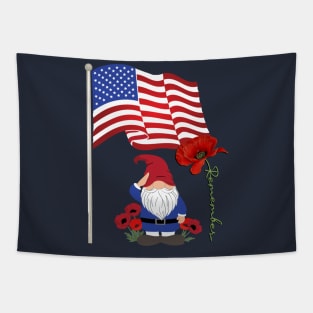 Gnome Lover, American Flag & Poppy Flowers Patriotic Tapestry