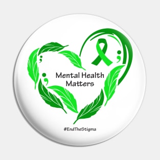 Mental health matters: feather heart, black type Pin