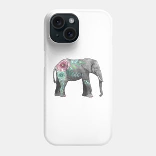 Watercolor elephant with flowers Phone Case