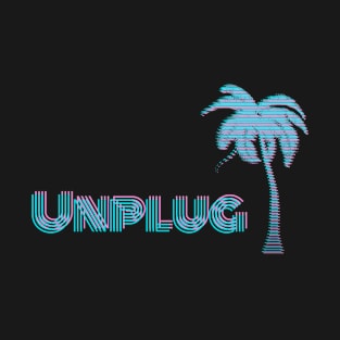 Unplug Retro 80S Fluo Blue And Pink Colors With Palm Tree T-Shirt