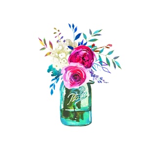 Watercolor mason jar flowers T-Shirt