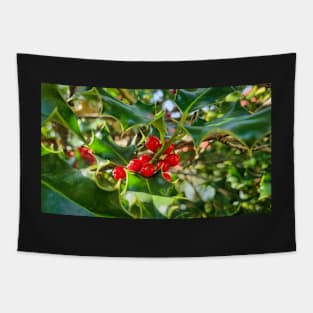 Christmas Holly Berry Leaves Tapestry
