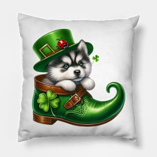 Siberian Husky Dog Shoes For Patricks Day Pillow