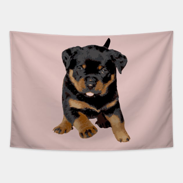 Cute Rottweiler Puppy Running With Tongue Out Tapestry by taiche