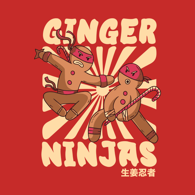 Funny Christmas Ginger Ninjas // Retro Cartoon Ginjas by SLAG_Creative