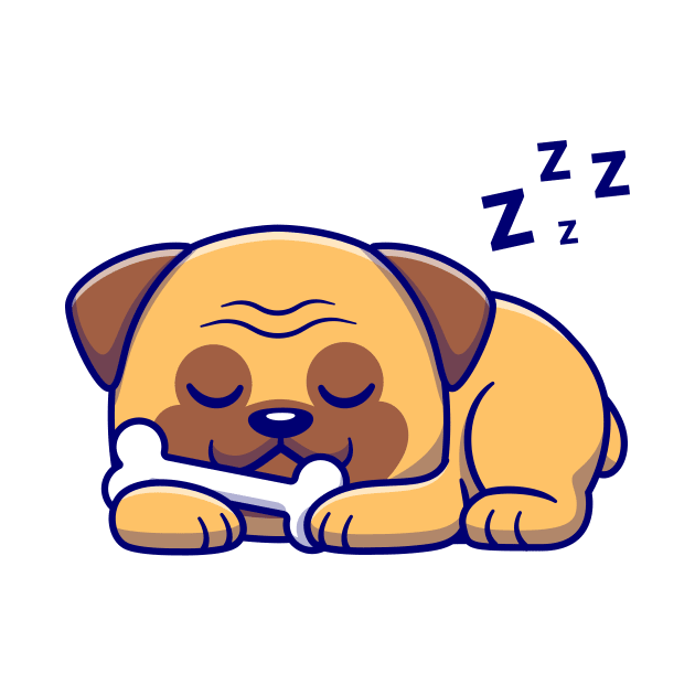 Cute Pug Dog Sleeping With Bone Cartoon by Catalyst Labs