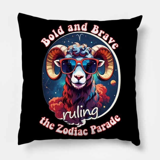 Funny Aries Zodiac Sign - Bold and Brave, ruling the Zodiac Parade Pillow by LittleAna