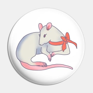 White Rat Red Ribbon Pin