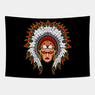 Tribal Chief Head Mascot Tapestry