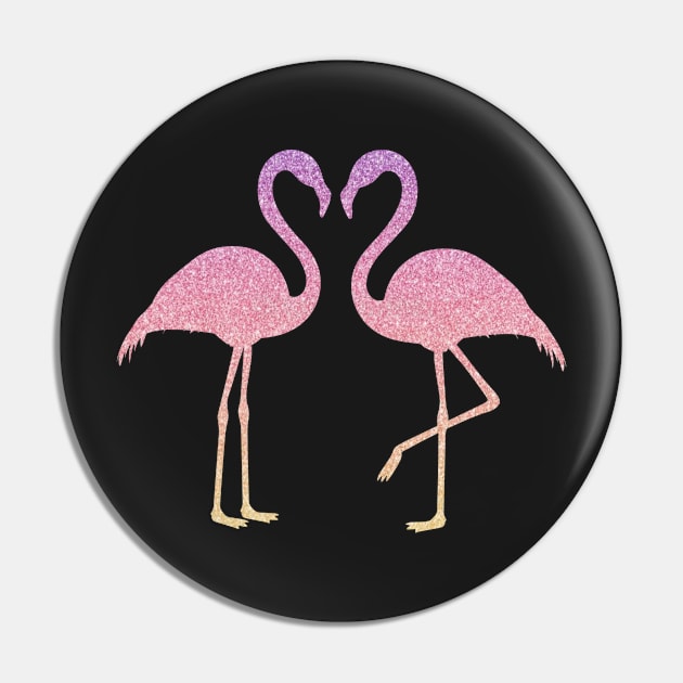 Pink Sunset Sunrise Ombre Faux Glitter Flamingos Silhouette Pin by Felicity-K