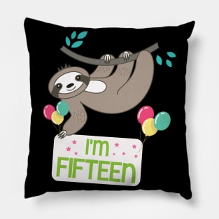 Cute Sloth On Tree I'm Fifteen Years Old Born 2005 Happy Birthday To Me 15 Years Old Pillow