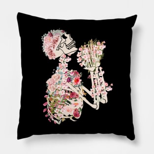 Skeleton and Flowers Bones and Botany Cottagecore Pillow