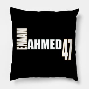 Enaam Ahmed '23 white text Pillow