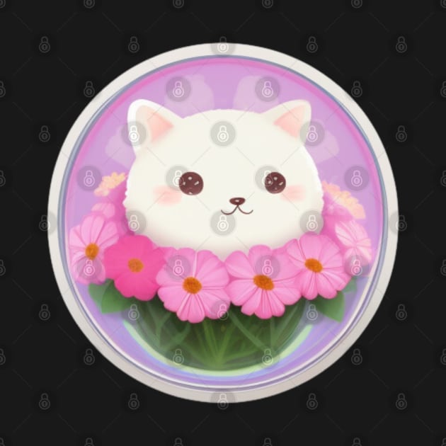 Kitten in a vase of pink flowers by CursedContent