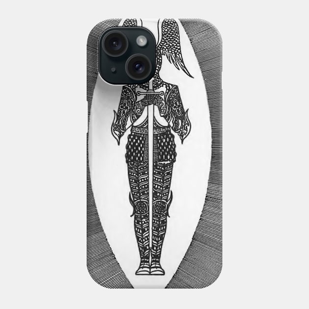 An antique etching of a knight holding a sword Phone Case by mike11209