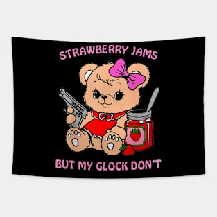 Strawberry Jams But My Glock Don't Cute Bear Strawberry Jams Tapestry