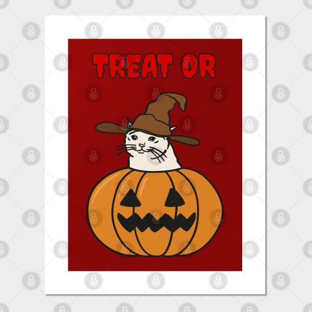 Halloween Crying Cat In A Wizard Hat Trick Or Treat Posters