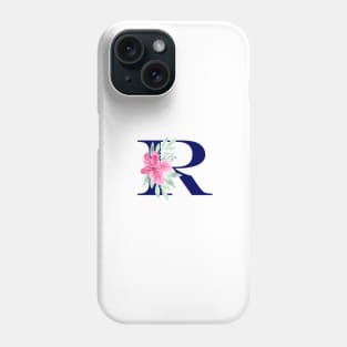 Watercolor Floral Letter R in Navy Phone Case