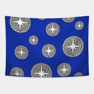 Twinkle Stars Black and White Pattern with Blue Background Tapestry