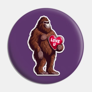 bigfoot holding Valentine's Day Heart. Pin