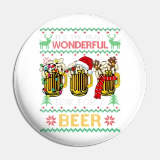 Xmas Wonderful Time For A Beer Ugly Christmas Sweaters Pin