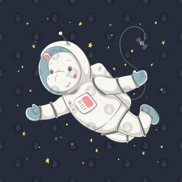 Lovely cute hippo flies in space with the station by daleone