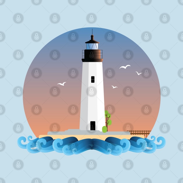 Flat Design - New Point Comfort Lighthouse by CanossaGraphics