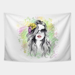 drawing, girl Tapestry