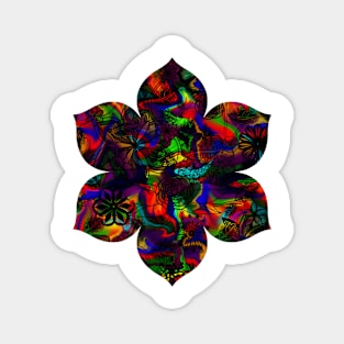 Flight Over Flowers of Fantasy - Black on Rainbow Magnet
