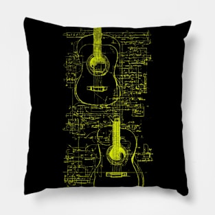 Neon Yellow Acoustic Guitar Da Vinci blueprint Pillow