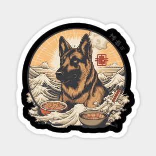 German Shepherd Eating Sushi Magnet