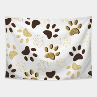 Gold and Brown Shining Paw Prints Tapestry