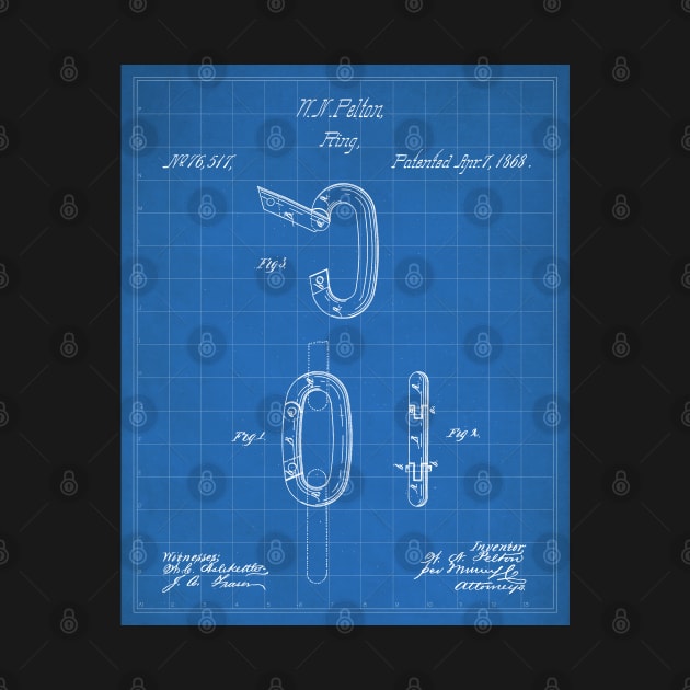 Carabiner Ring Patent - Rock Climber Mountain Climbing Art - Blueprint by patentpress