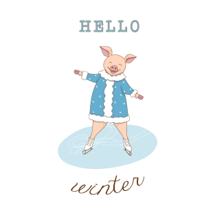 hello winter with cute piggy T-Shirt